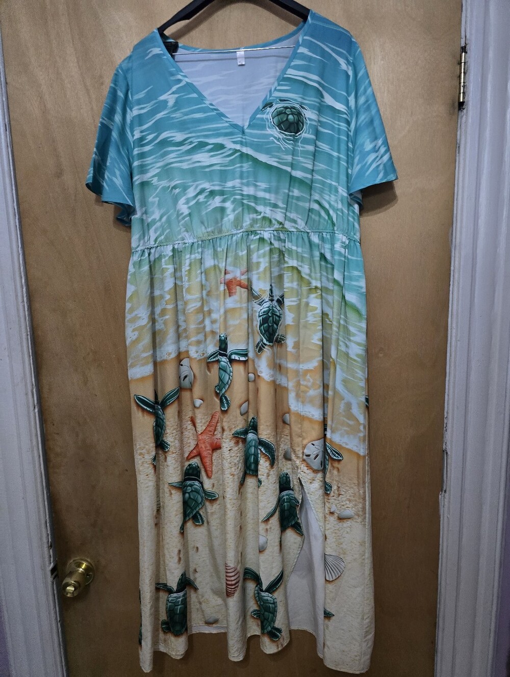 SHEIN Teal Blue Green Beach Turtle Maxi Dress
